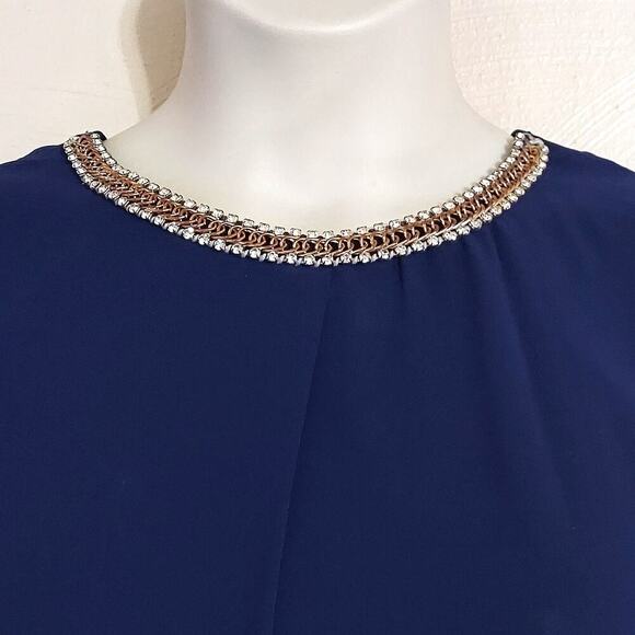 MSK Navy Blue Layered Chiffon Beaded Sleeveless Special Occasion Midi Dress - Picture 3 of 7